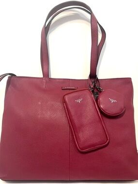 T TAHARI Leather Large Travel Weekend METRO TOTE in Bloodstone